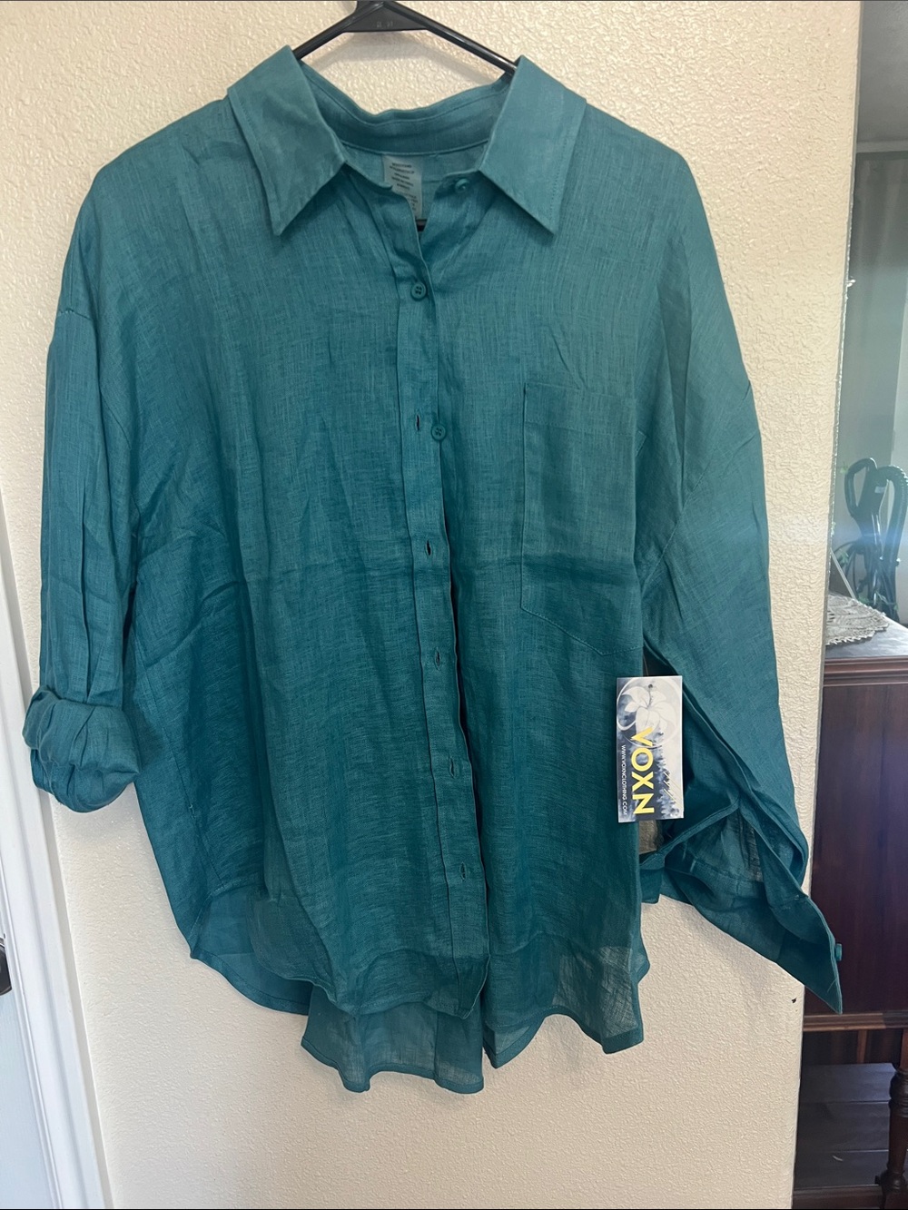 VOXN Teal Button-Up Blouse
